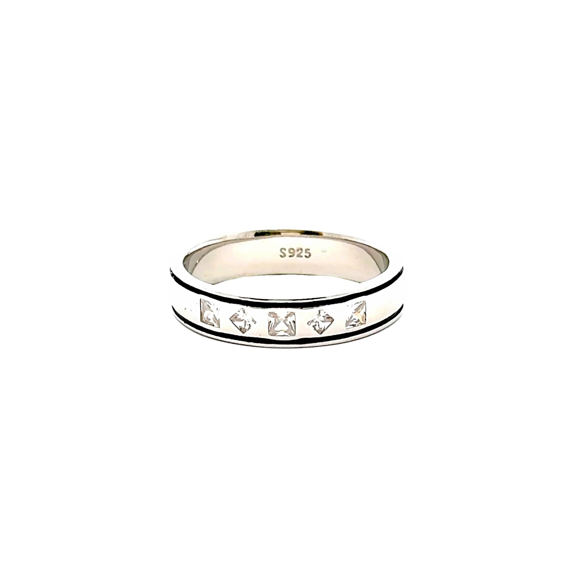 Sterling Silver Diamond Band Ring with Black Detailing
