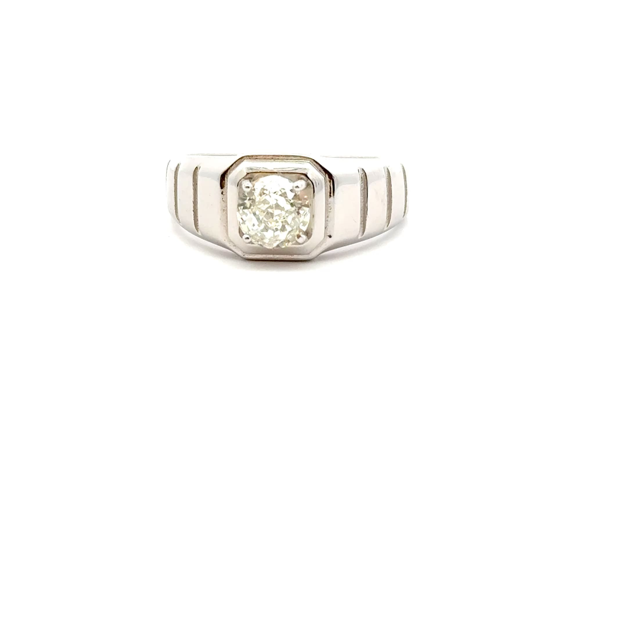 Silver Signet Ring with Grooved Shoulders