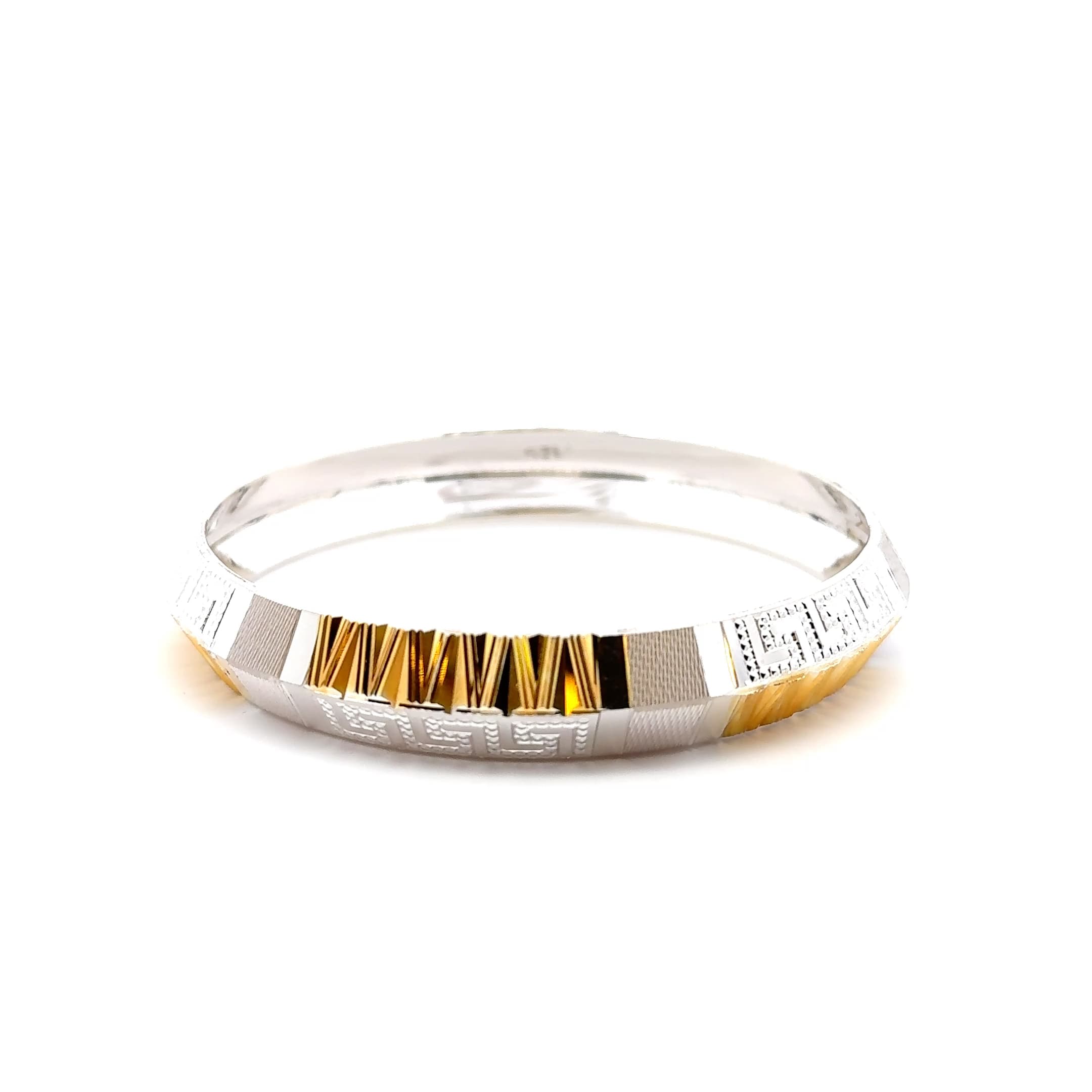 71 mm Geometric Diamond-Cut Two-Tone Silver Bangle