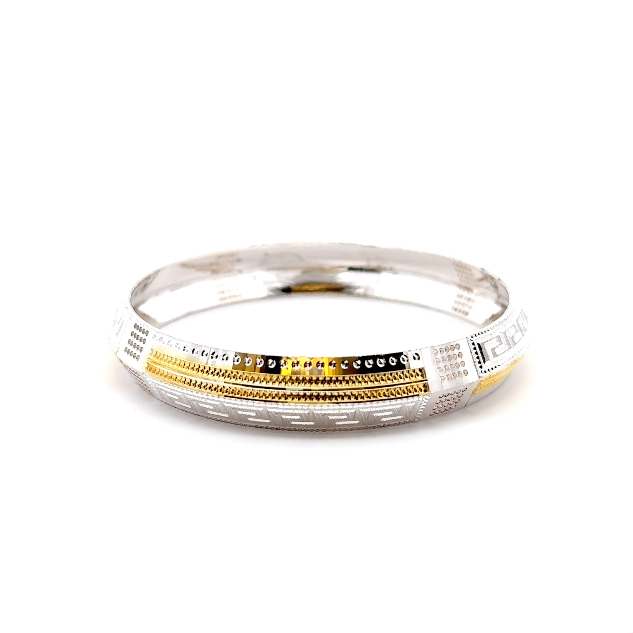 Two-Tone Gold Greek Key Pattern Bangle Bracelet Silver