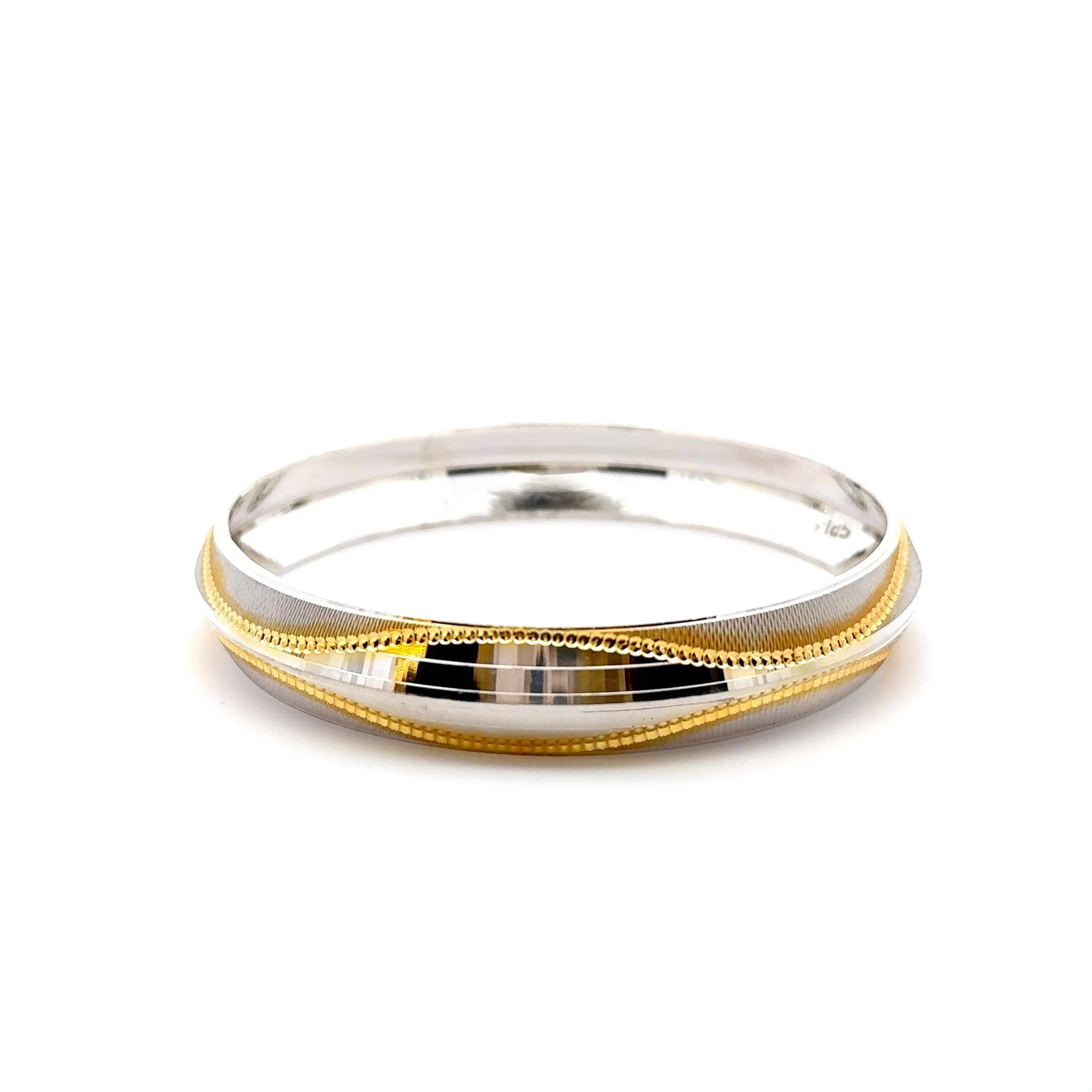 Silver Bangle with Yellow Gold Beaded Accents
