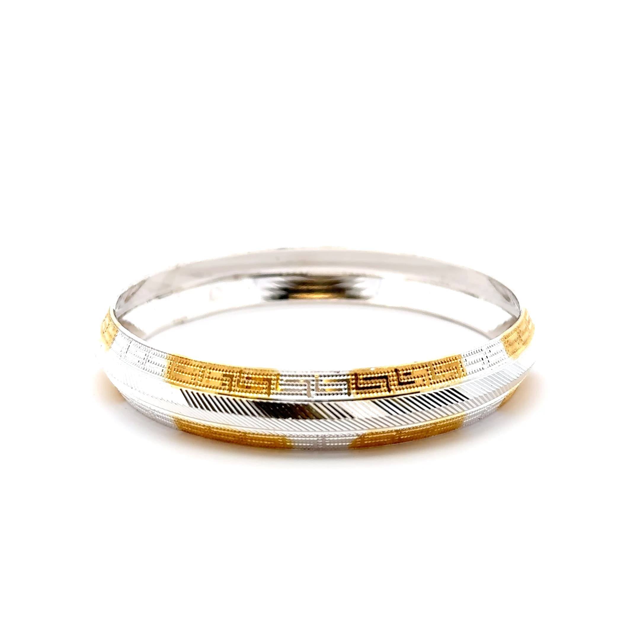 Two-Tone Diamond-Cut Geometric Bangle in Silver