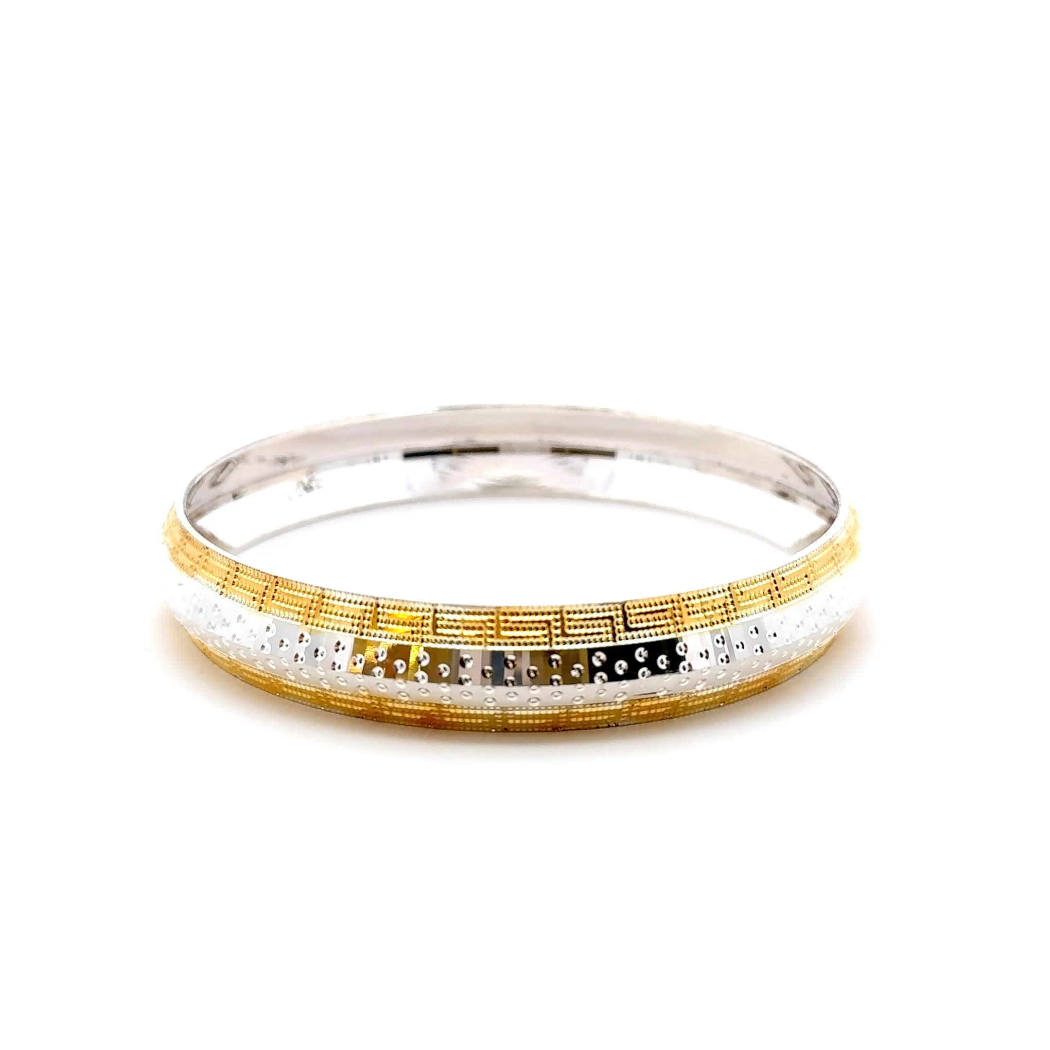 Silver Textured Bangle with Greek Key Motif
