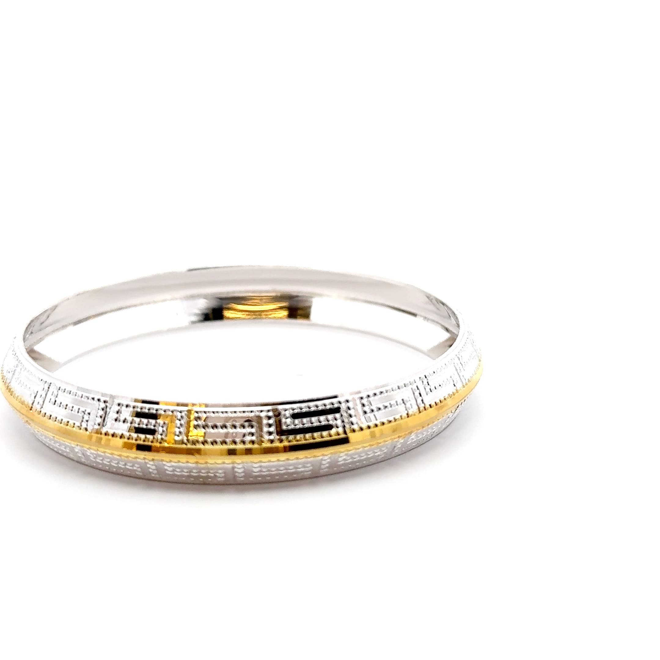 Two-Tone Geometric Patterned Bangle Bracelet