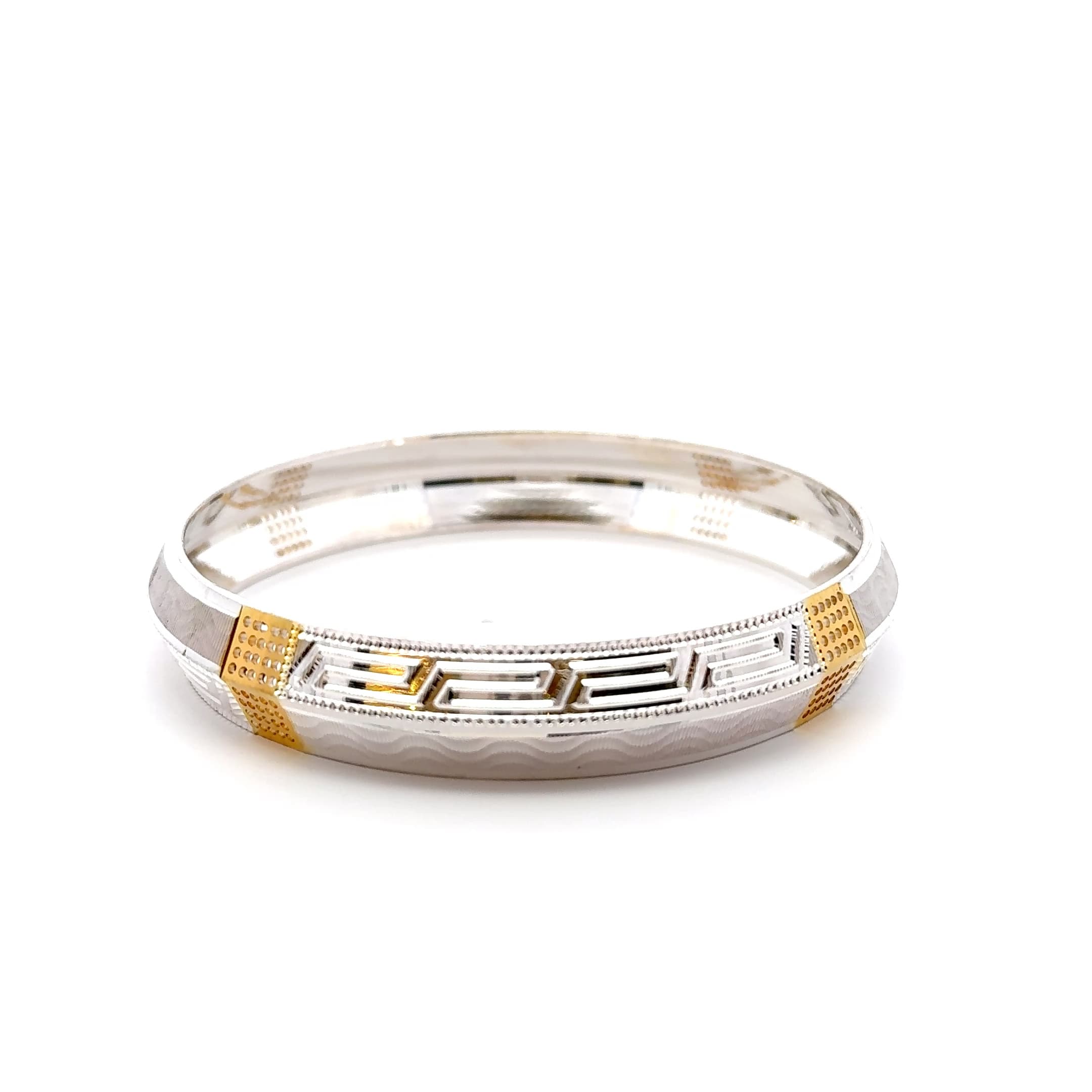 Two-Tone Silver Greek Key Bangle Bracelet
